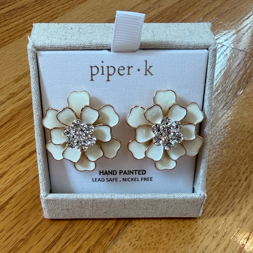 Piper K Enamel and Rhinestone Floral Earrings